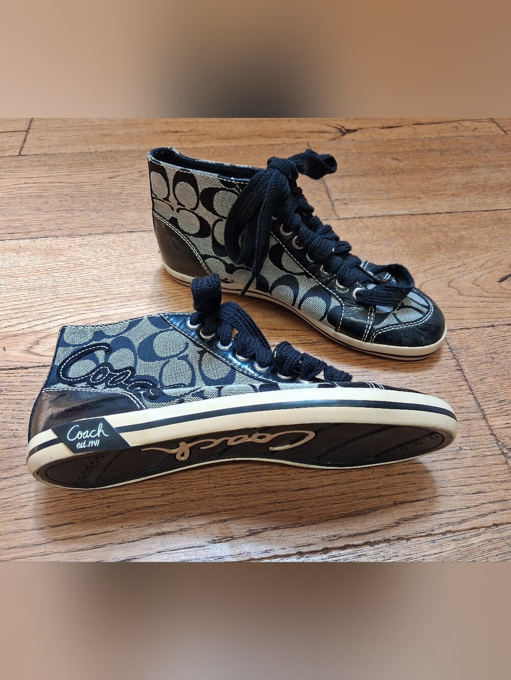 Coach Brendi Black Signature Jacquard High Top Sneakers Women's Size 6.5